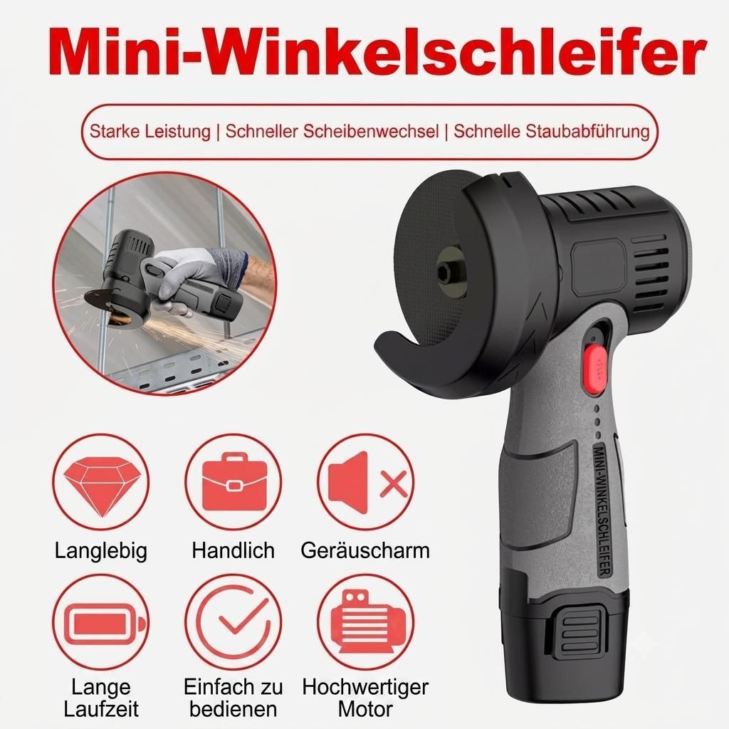 12V Akku Mini Winkelschleifer mit 2 Akkus, 75mm Trennschleifer, Flex für Schneiden, Schleifen und Polieren