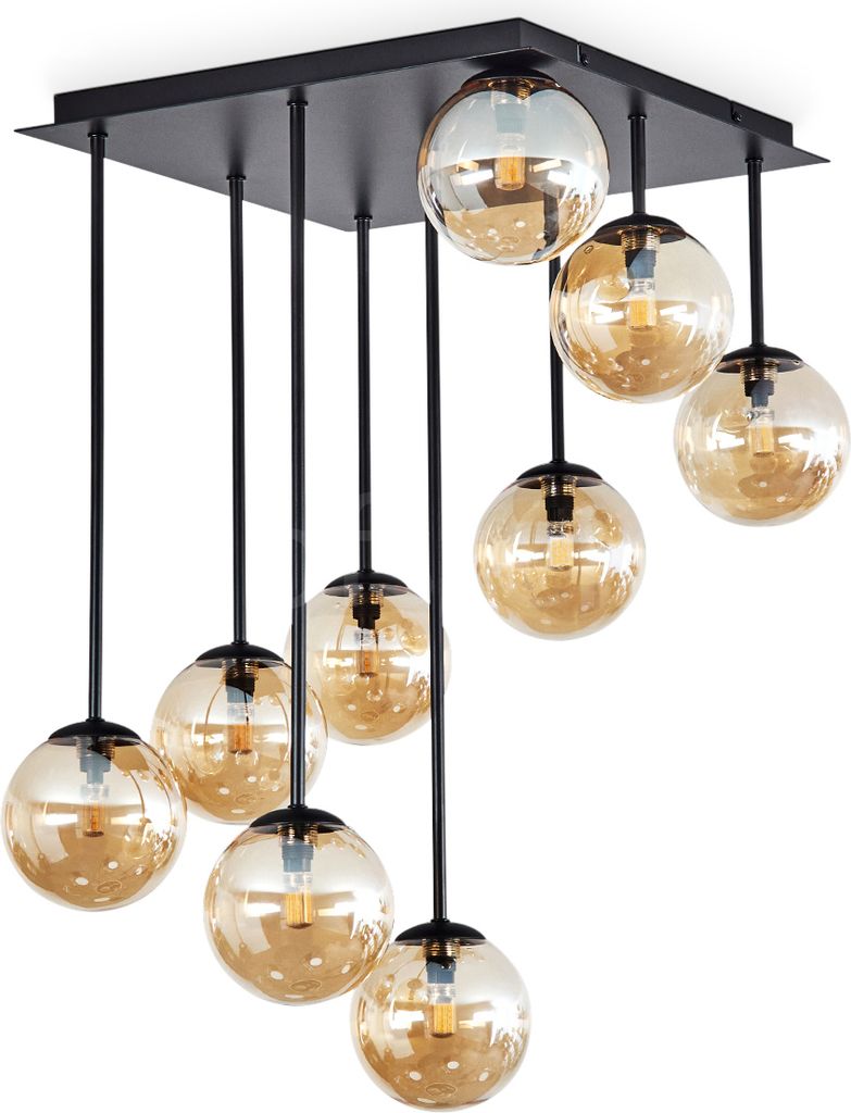 Isorella Deckenlampe aus Metall/Glas in Schwarz/Bernsteinfarben