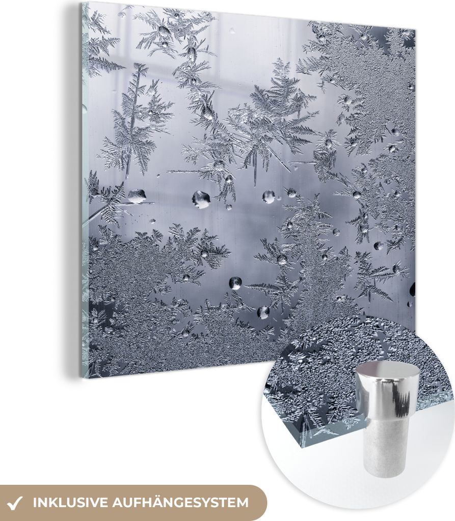 MuchoWow Glasbilder - Bilder auf Wandbild - Foto auf Glas Nahaufnahme eines gefrorenen Glases in schwarz-weiß 20x20 cm Wanddekoration aus Glas - A...