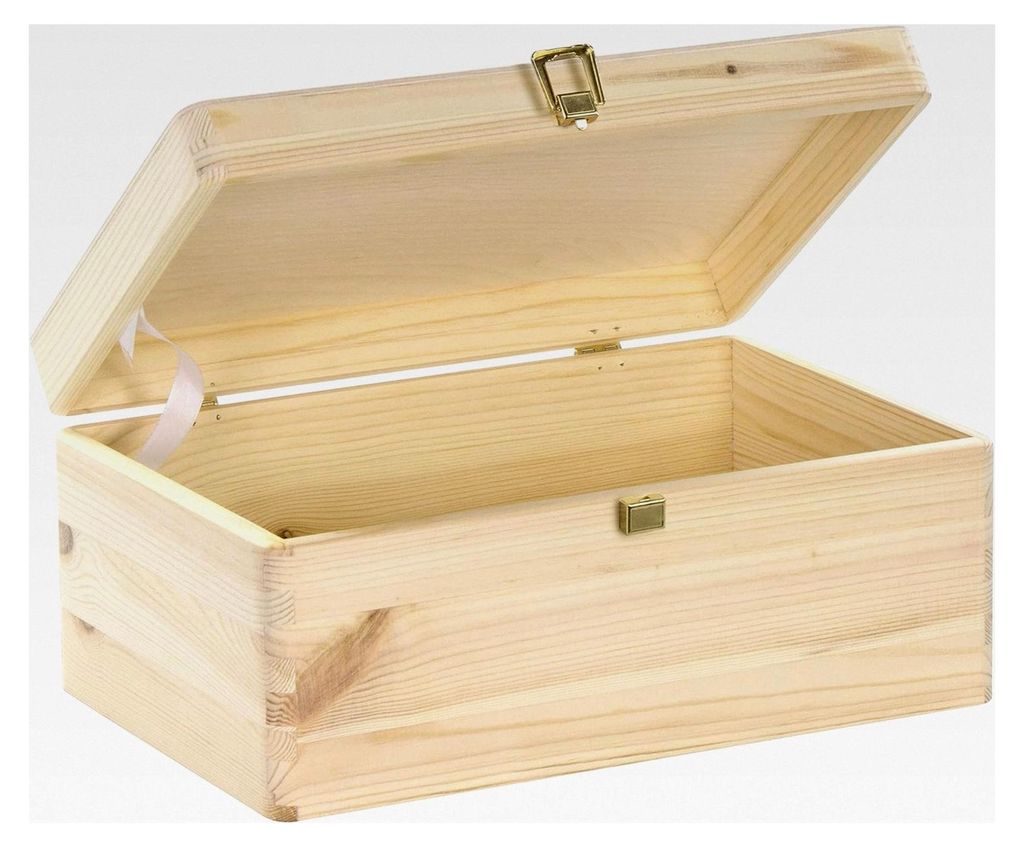 Holzkiste mit Deckel und Schloss - 30x20x14cm, Natur - Aufbewahrungskiste | Erinnerungsbox, | Bastel- und Geschenkkiste