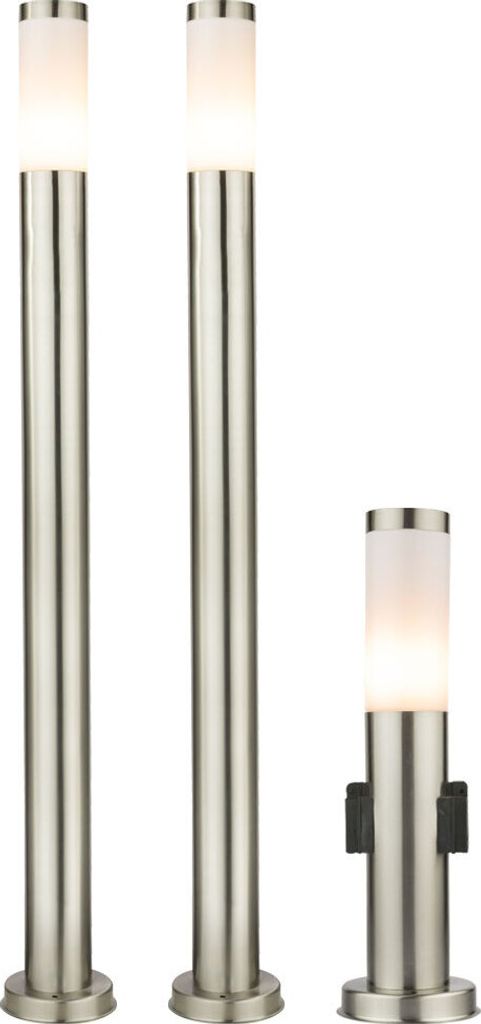 3er Set Stehleuchten, Edelstahl, silber, Steckdosen