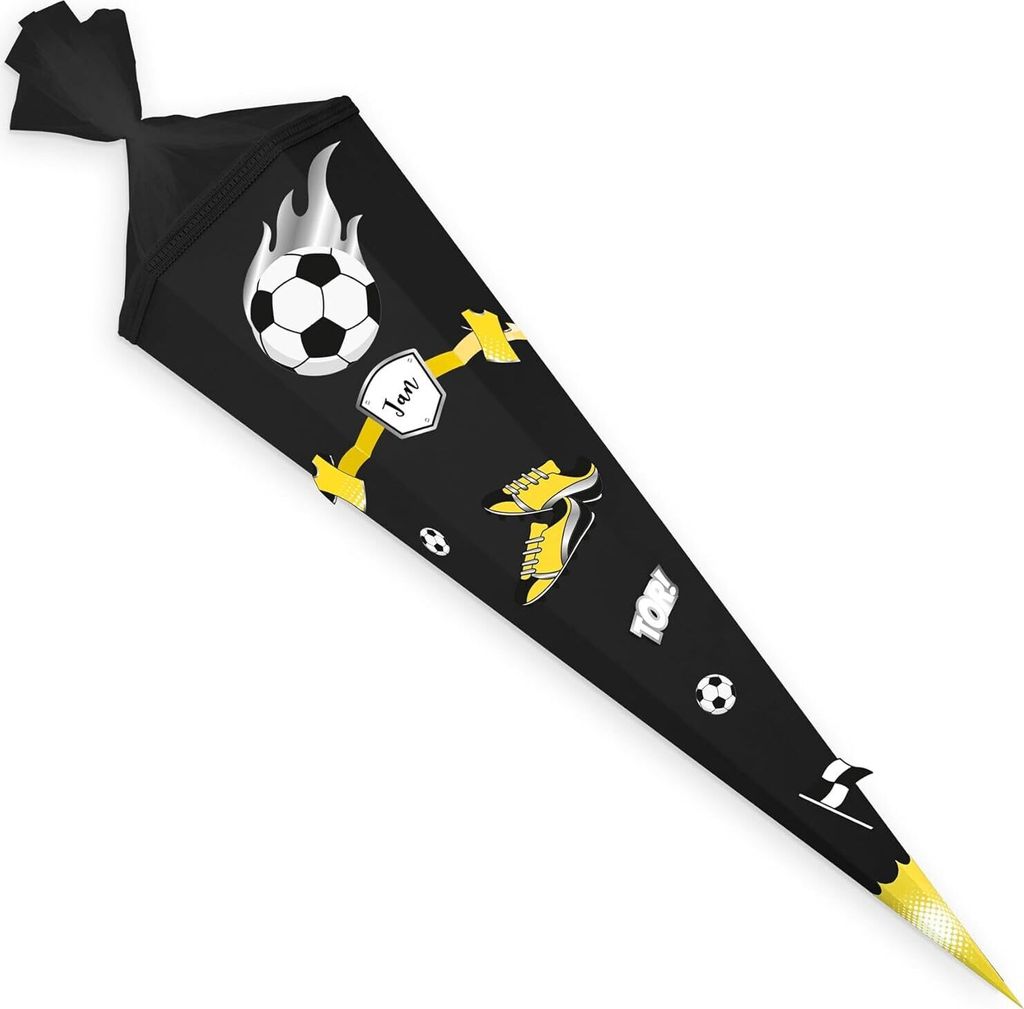 itenga DEKO-SET FUSSBALL schwarz gelb mit Bastel SCHULTÜTE 85 cm sechseckig schwarz