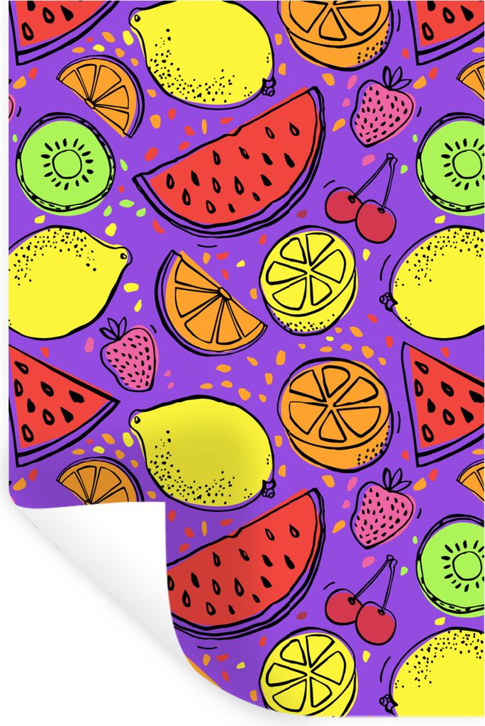 MuchoWow Wandtattoo Wandsticker Wandaufkleber Neon - Obst - Lila 20x30 cm Selbstklebend und Repositionierbar - Sticker - Dekorfolie