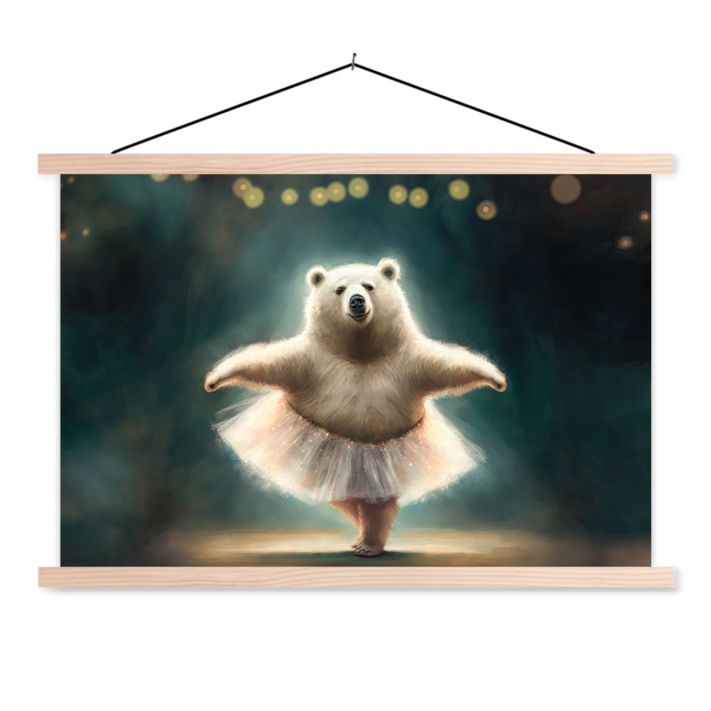 MuchoWow Textilposter Eisbär - Rock - Ballett - Porträt - Tiere - Kinder 60x40 cm mit holzfarbenen Rahmen - Bilder