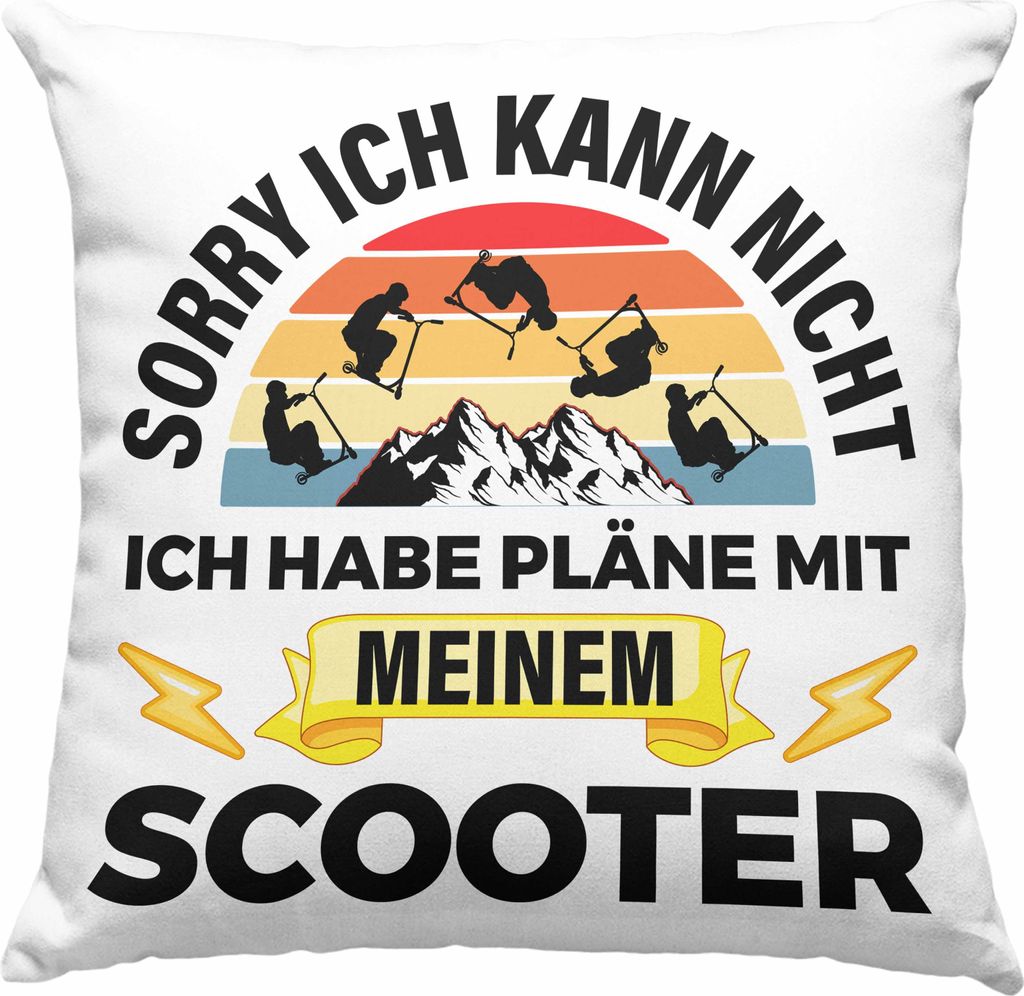 Trendation - Scooter Roller Fahrer Geschenk Deko-Kissen mit Füllung 40x40 Scooterfahrer Geschenkidee Scooting Geschenkidee Jungs Profi Scooterfahr...