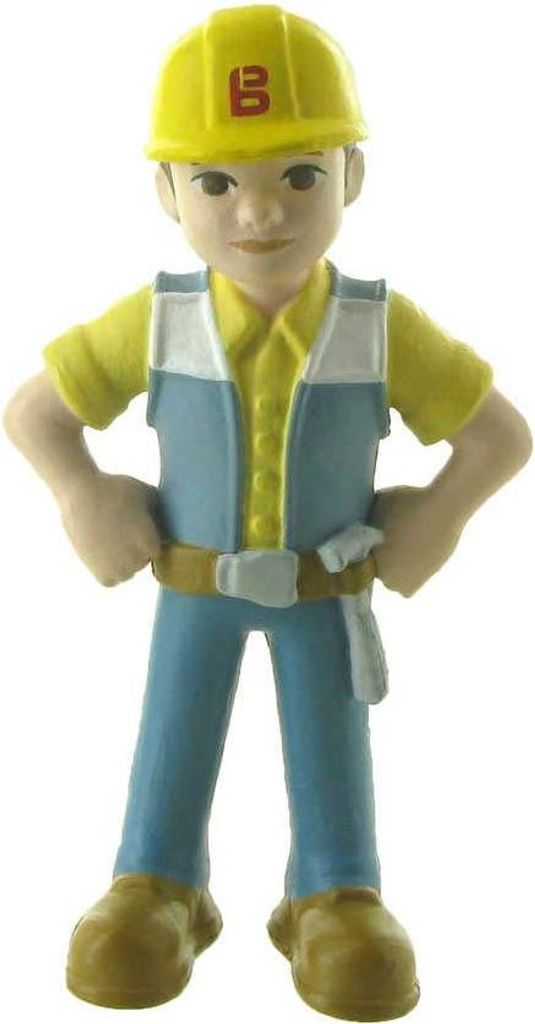 A toy figurine of a construction worker.