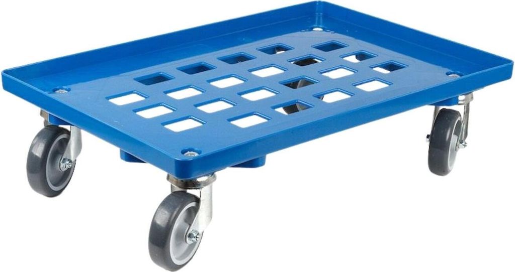 SparSet 10x Transportroller für Euroboxen 60x40cm mit Gummiräder blau | Gitter/Rasterdeck | 2 Lenkrollen & 2 Bockrollen | Traglast 300kg | Kisten...