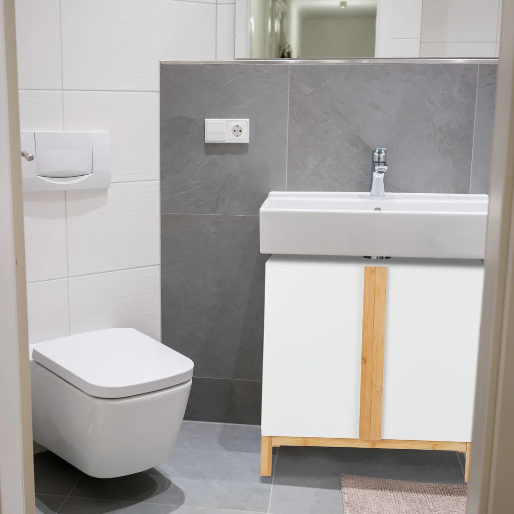 Meuble sous lavabo blanc gain de place avec découpe de siphon - 6
