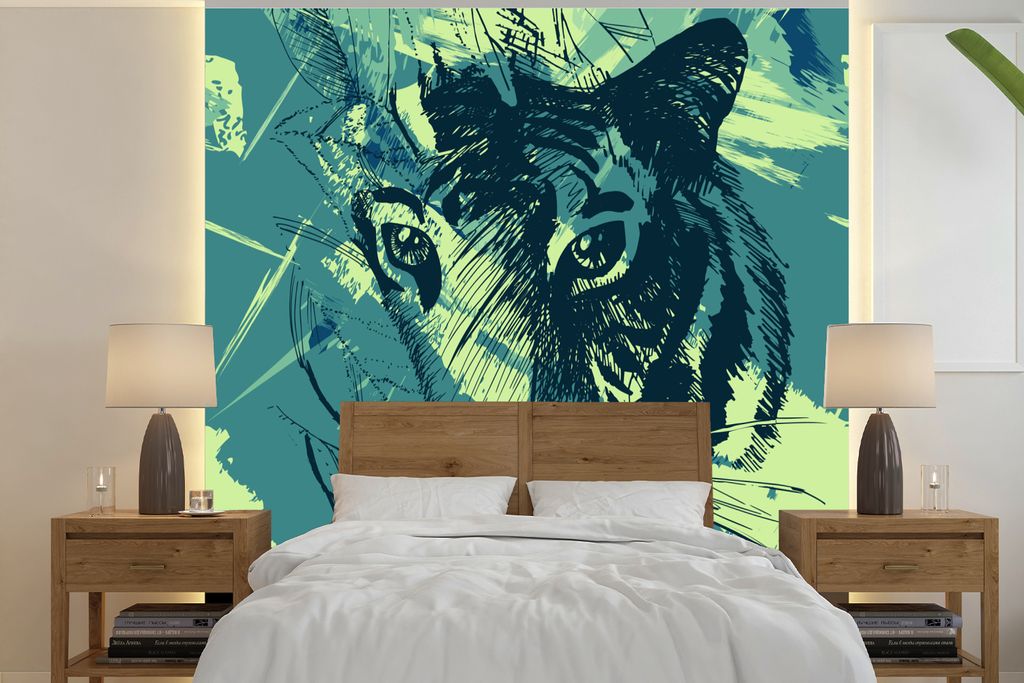 MuchoWow Fototapete für Wohnzimmer oder Schlafzimmer Wandtapete Vinyl Motivtapete Tiger - Grün - Abstrakt - 260x260 cm - Papiertapeten