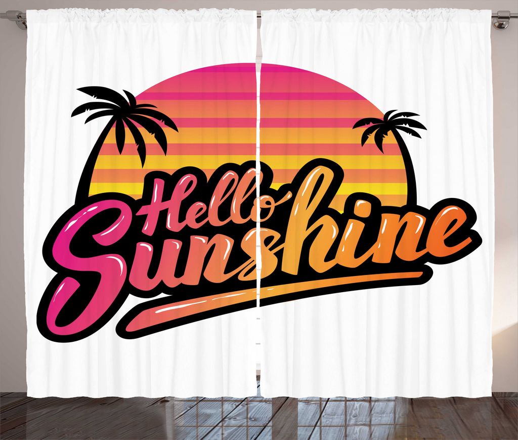 ABAKUHAUS Hallo Sonnenschein Rustikaler Gardine, Sechziger-Farben, Wohnzimmer Universalband Gardinen mit Schlaufen und Haken, 280 x 225 cm, Orange ...