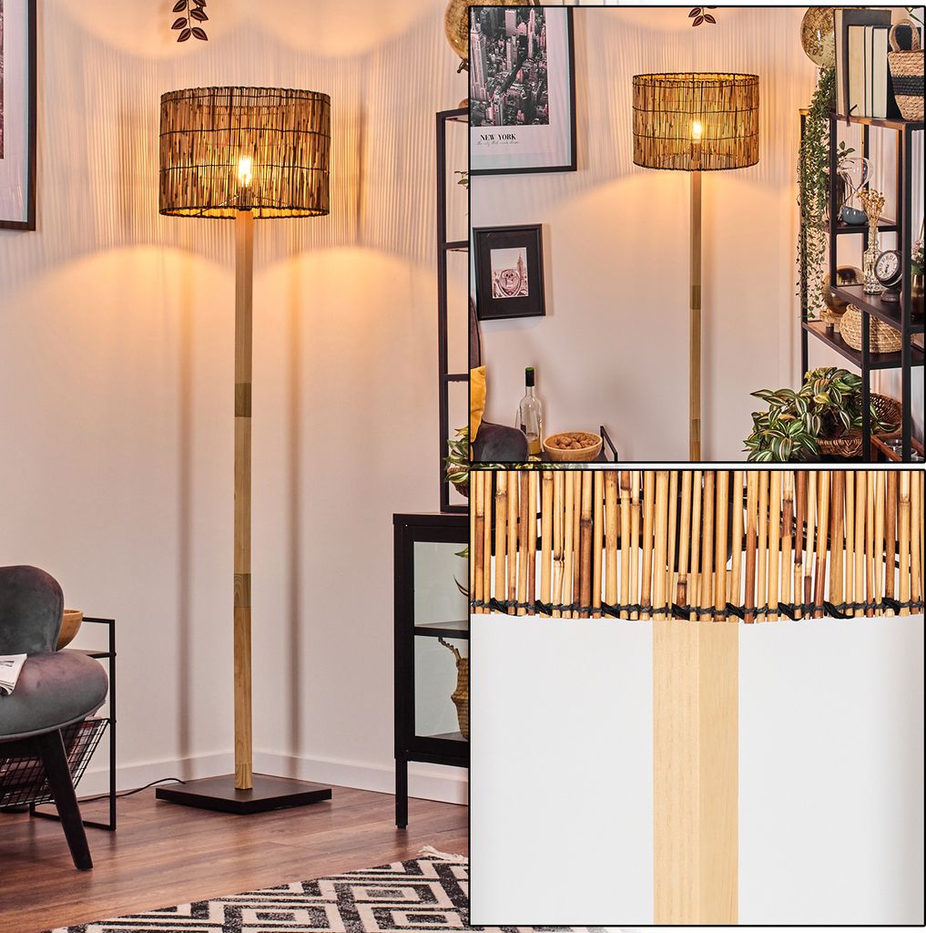 Obenetto Boho-Style Stehlampe aus Holz/Metall/Bambus in Naturfarben/Schwarz