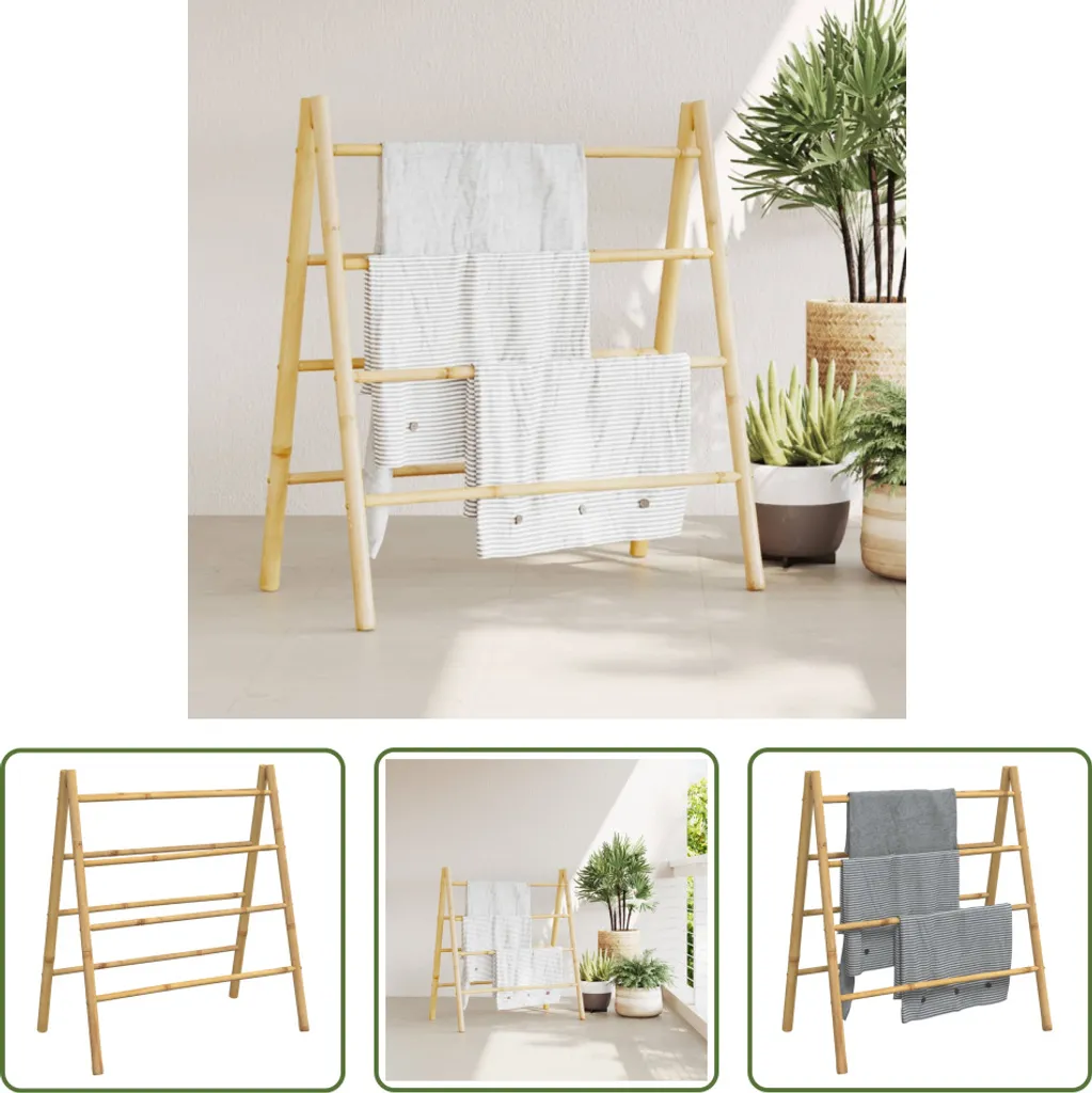 Porte-serviettes 4 barreaux en bambou 90 cm, structure double robuste