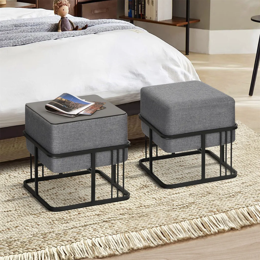 Set 2 Sgabelli Tas Grigio Scuro 38x38x38 cm: Sgabello e Tavolino Salvaspazio