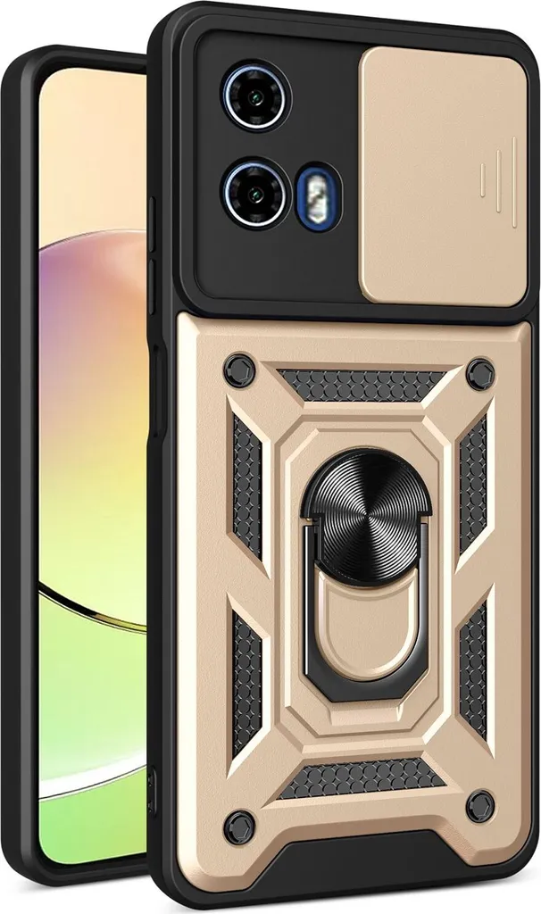 Custodia Motorola Moto G34 con Ring e Bumper TPU Oro - Test Protezione