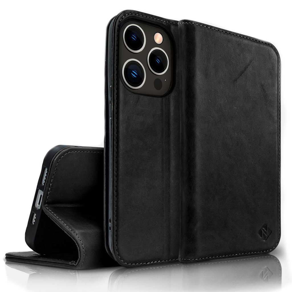 Echt Leder Hülle für iPhone 14 Pro, RFID Schutz Flipcase Produktbild 