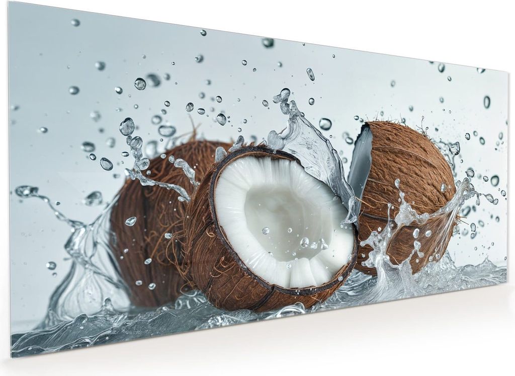 Küchenrückwand Spritzschutz Glas mit Motiv Kokosnuss Wasserplatsch 40 x 40 cm