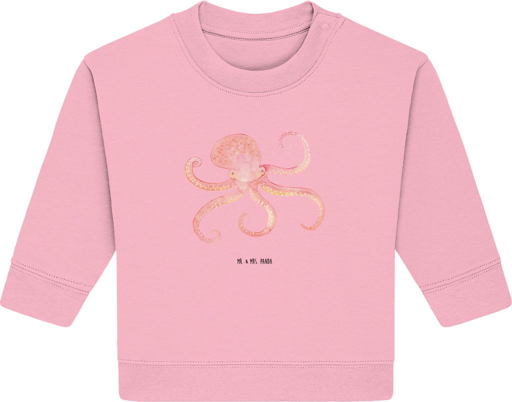 Mr. & Mrs. Panda Organic Baby Pullover Tintenfisch 6. - 12. Monat - Baumwolle Pink - Geschenk, Wasser, Ozean, Meer, Meerestier, Krake, Bullover, Lu...