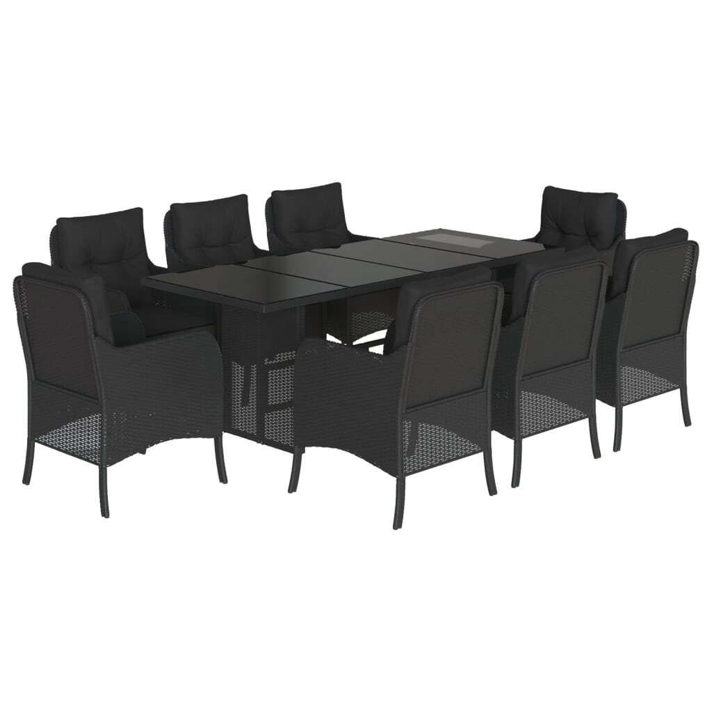 9-tlg. Garten-Essgruppe mit Kissen Schwarz Poly Rattan Produktbild 