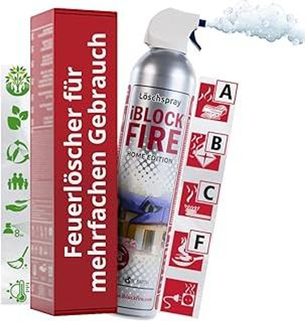 600ml Feuerlöschspray | iBlockFIRE Klein Feuerlöscher: Motorrad, Quad, Motorroller | Feuerlöscher Schaum-Gel von Feuer: A B C E F | Fettbrandlö...