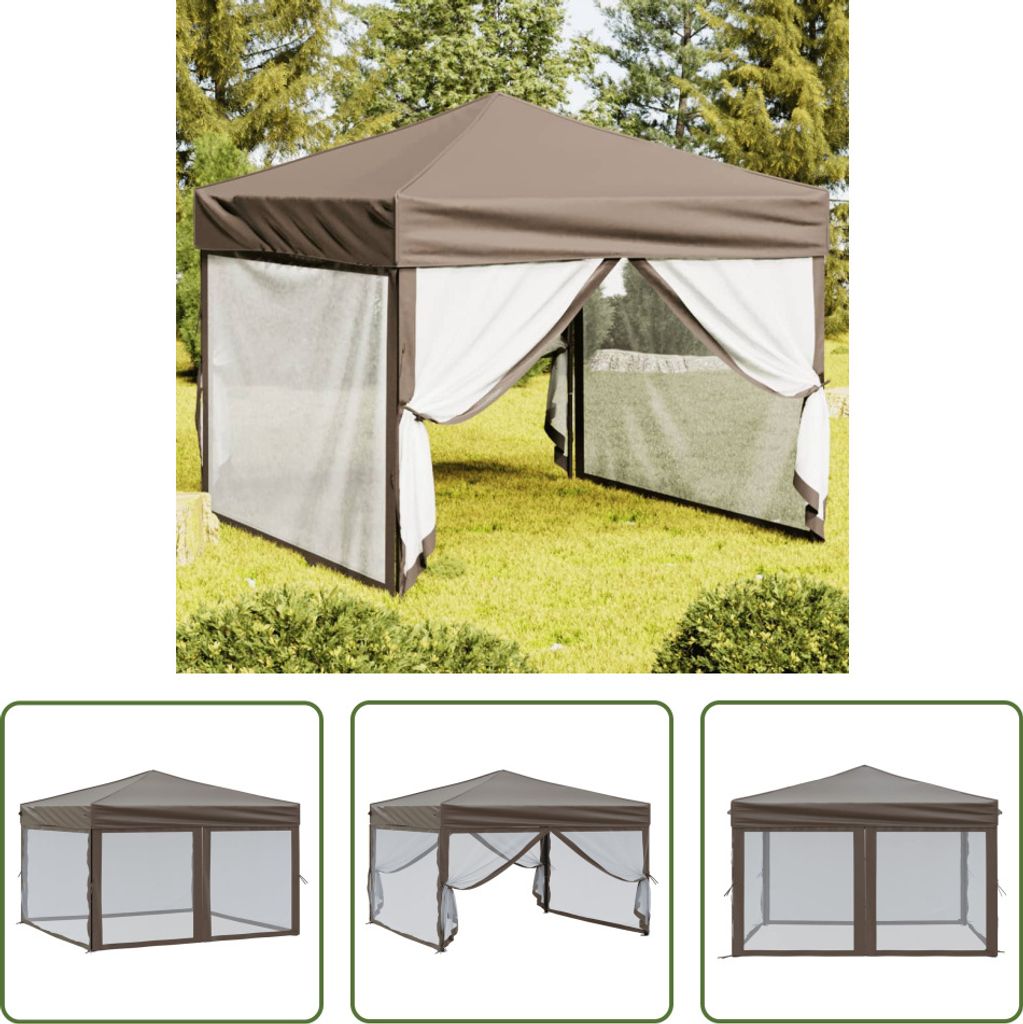 The Living Store Partyzelt Faltbar mit Seitenwänden Taupe 3x3 m
