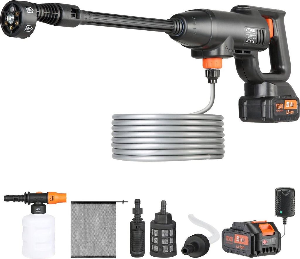 Hochdruck-Akku-Waschgerät, tragbare Wassersprühpistole für Autos, 580 PSI