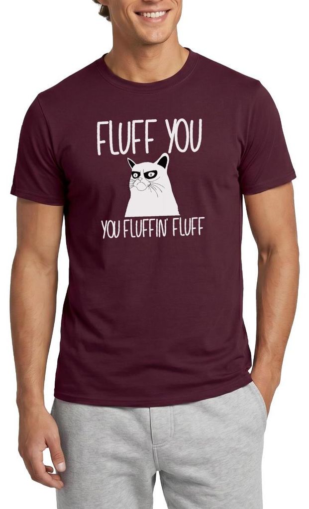 Spreadshirt Fluff You | Katze Mit Attitude Männer T-Shirt, M, Ziegelrot