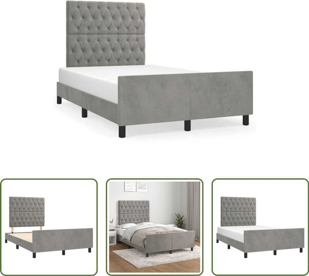 The Living Store Bettgestell mit Kopfteil Hellgrau 120x190 cm Samt