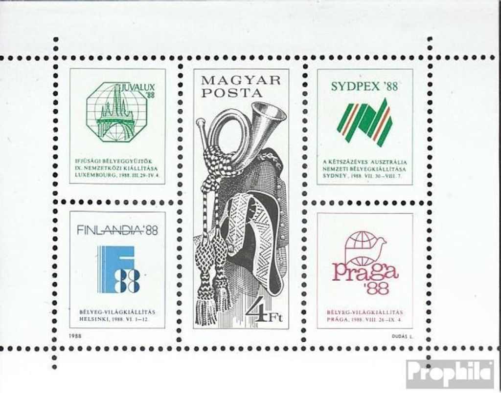 Briefmarken Ungarn 1988 Mi Block197A (kompl.Ausg.) postfrisch Briefmarkenausstellung