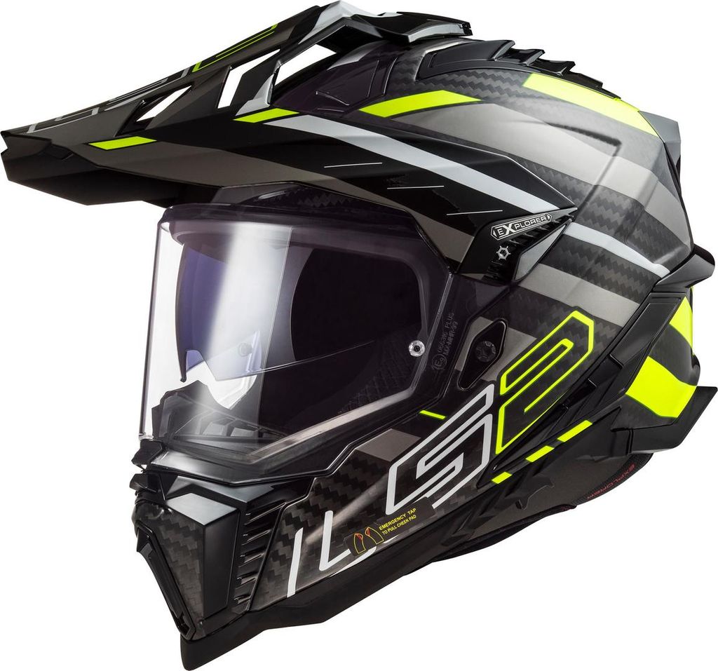 LS2 Endurohelm MX701 Explorer Carbon Edge L Schwarz / Grau / Neongelb