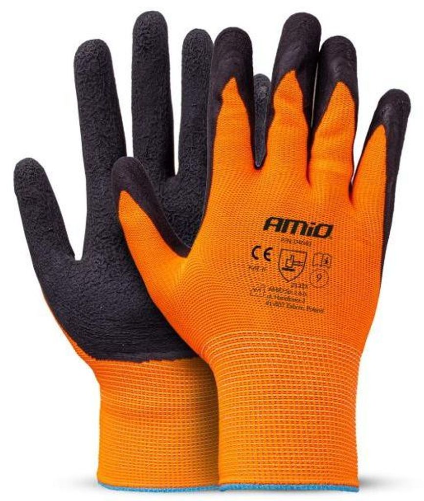 Arbeitshandschuhe Größe 9, Schwarz-Orange, aus PE und Schaumstoff, Latex-beschichtet