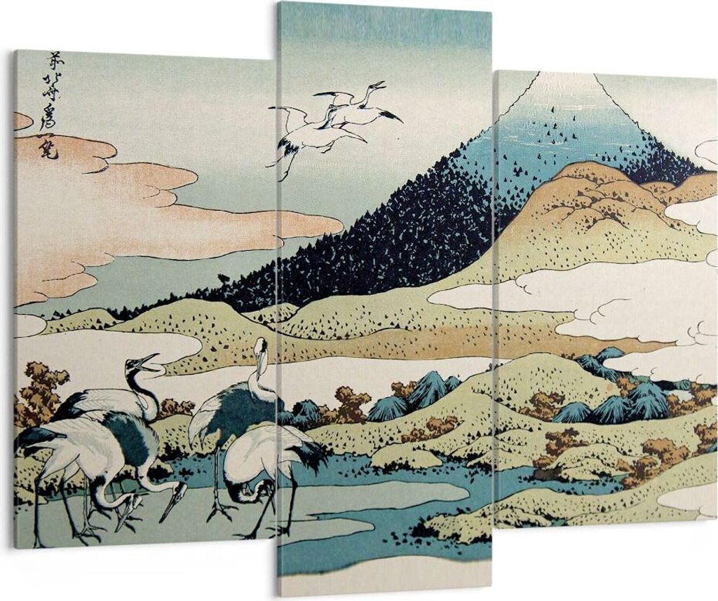 Bild auf Leinwand - Leinwandbild - 3 Teile - Japan Kraniche Bild - 130x100cm - Wand Bild - Wanddeko - Wandbilder - Leinwanddruck - Bilder - Wanddek...