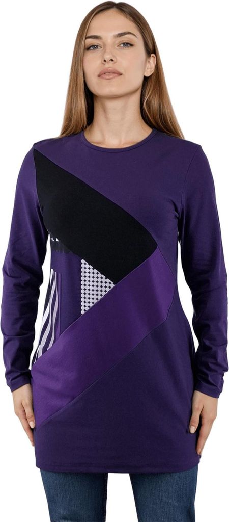 Asymmetrische Damenbluse/Tunika mit langen Ärmeln und Rundhalsausschnitt : L