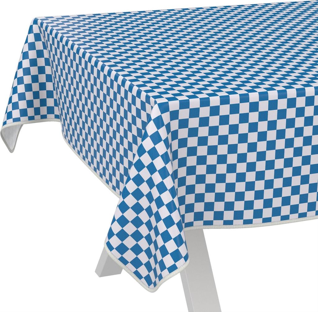 Tischdecke oldscool Karo Blau 280x140cm mit Band-Kante Wachstuch abwaschbar