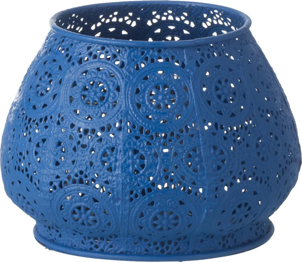 J-Line Porte-bougie Cylindre en Métal et Verre Bleu Taille Large