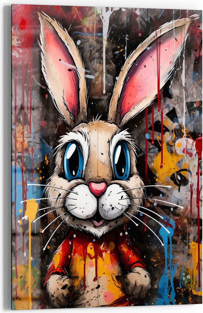 DEQOART Glasbild Echtglas 40x60 cm 'Graffiti-Hopser' Wandbild Bild modern Deko