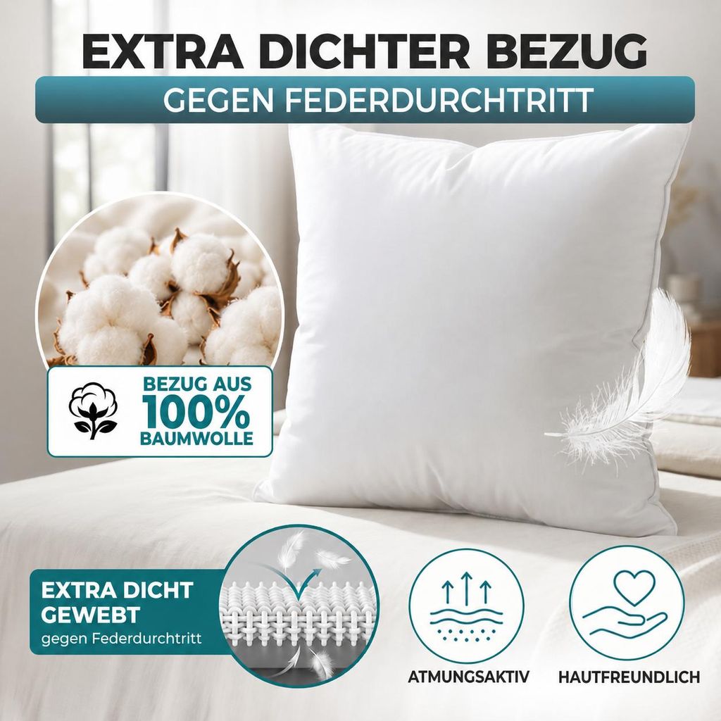 DAUNENKISSEN 40x80 – 3-Kammer Kopfkissen, Federkissen mit