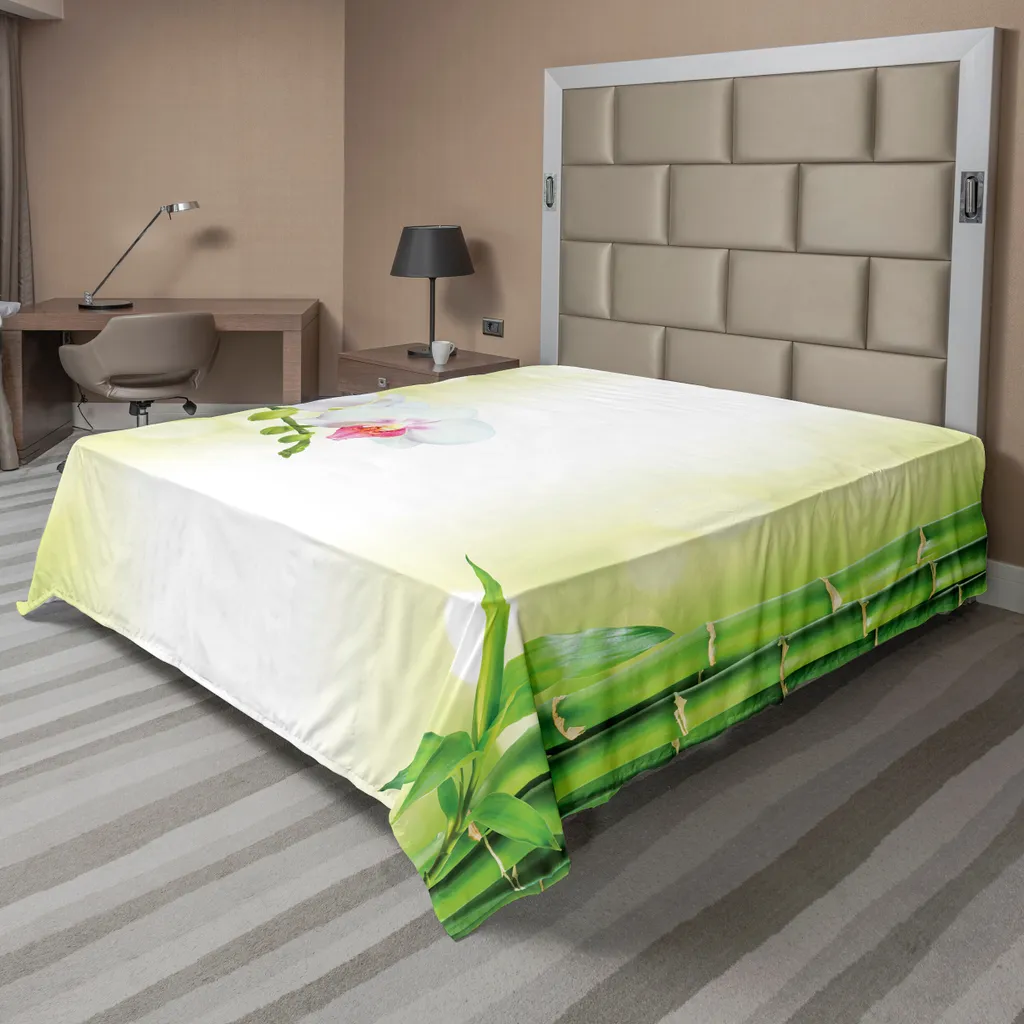 Drap de lit plat ABAKUHAUS Spa décoratif 260x228 cm Vert et Blanc
