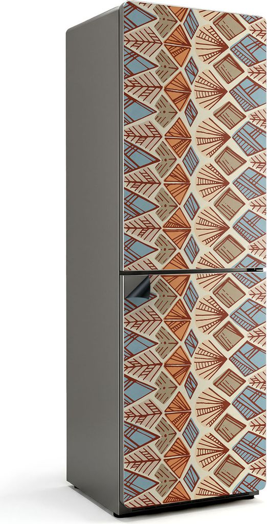 Geometrie im ethnischen Stil – Magnetische Kühlschrank Abdeckung – Dekorfolie magnetisch Küche – Kühlschrank Magnet Deko – selbstklebend...