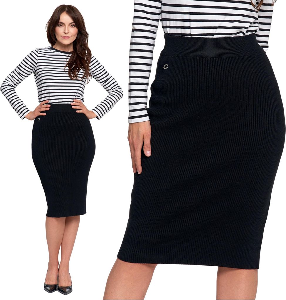 Ołówkowa Spódnica Damska Midi Prążkowana Elegancka Modna Moraj L/Xl
