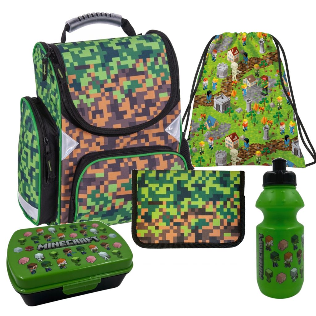 Schulranzen Green Game Minecraft Paso 5-teiliges Schulset Produktbild 