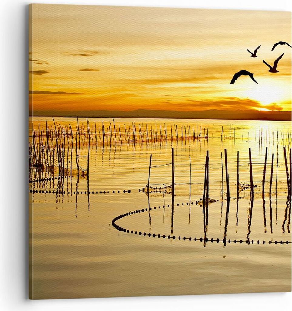 Bild auf Leinwand - Leinwandbild - See Vogel Wasser - 70x70cm - Wand Bild - Wanddeko - Wandbilder - Leinwanddruck - Bilder - Kunstdruck - Wanddekor...