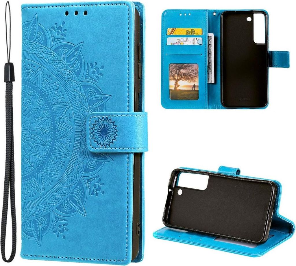 Hülle für Samsung Galaxy S22 5G Handyhülle Flip Case Cover Tasche Mandala Blau