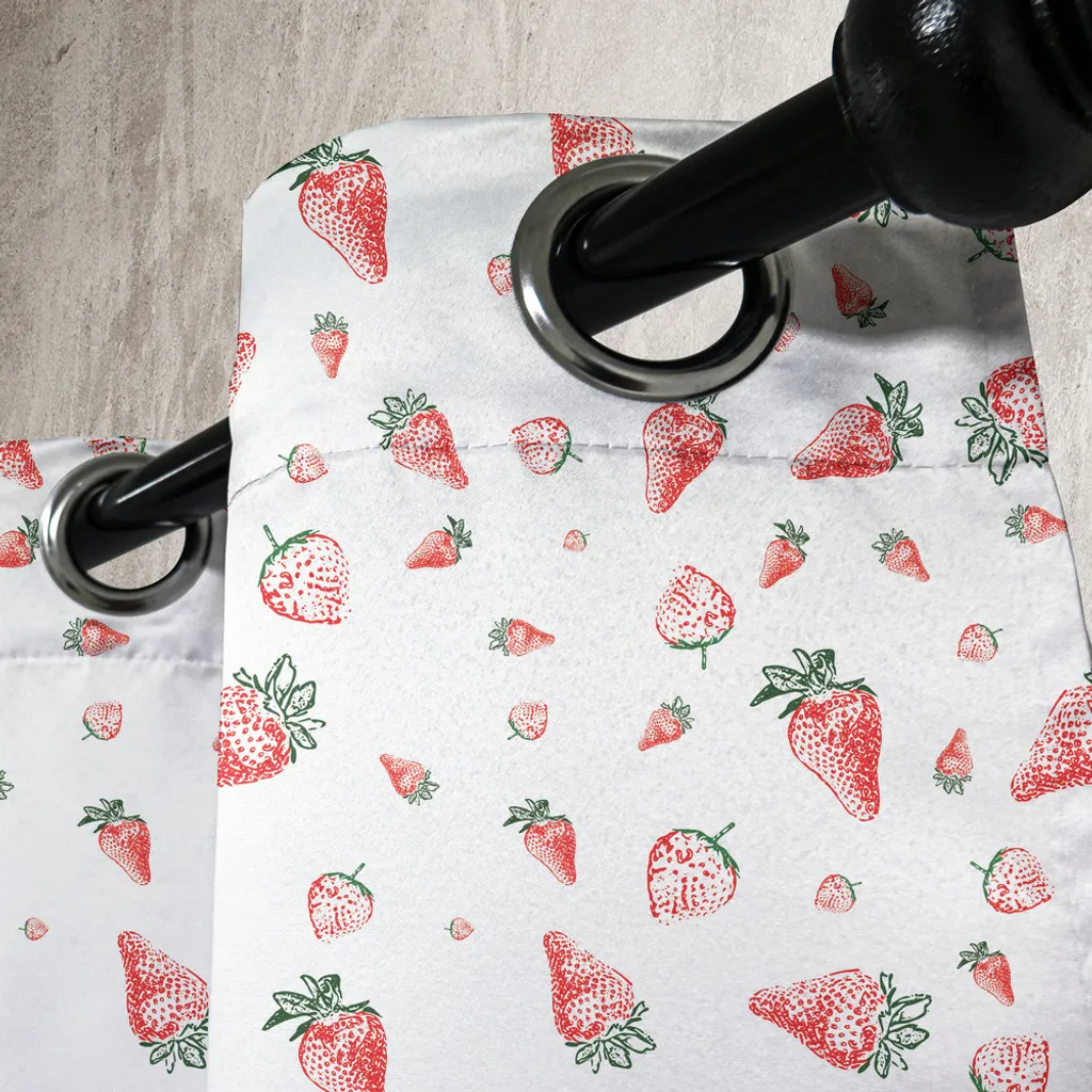 ABAKUHAUS Tenda con occhielli Fragola, motivo grunge con la sana vita dei frutti tropicali e del cibo biologico, tende decorative a 2 pannelli, 280 cm x 245 cm, verde vermiglio bianco - 4