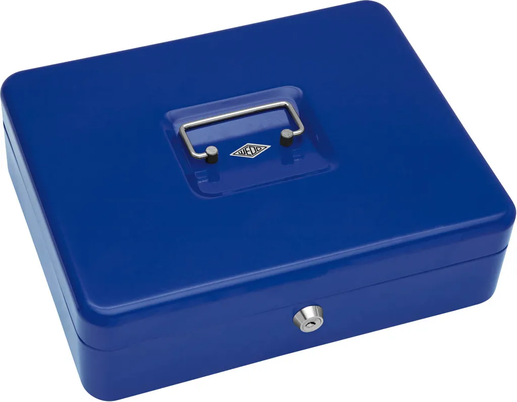 Grande cassette à monnaie bleue 30cm avec clip et poignée escamotable