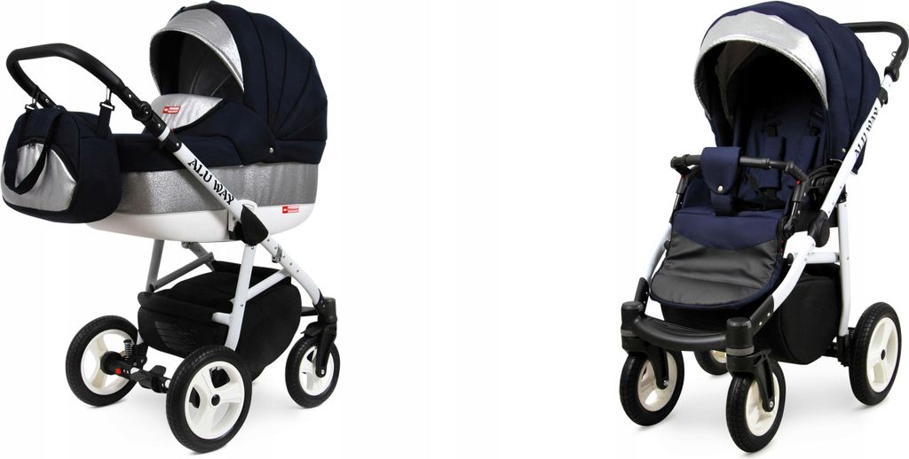 BabyLux Alu Way | 2in1 Kinderwagen Set | Blue Shine | Kombikinderwagen | Kinderwagenset | Buggy + Babywanne