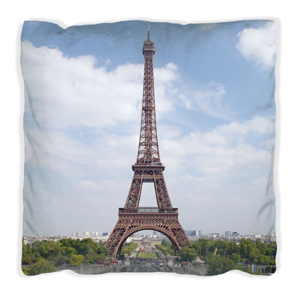 Wallario Premium Kissen, weiche Oberfläche, mit Motiv Eiffelturm in Paris, Größe: 40 x 40 cm, mit weißer Rückseite