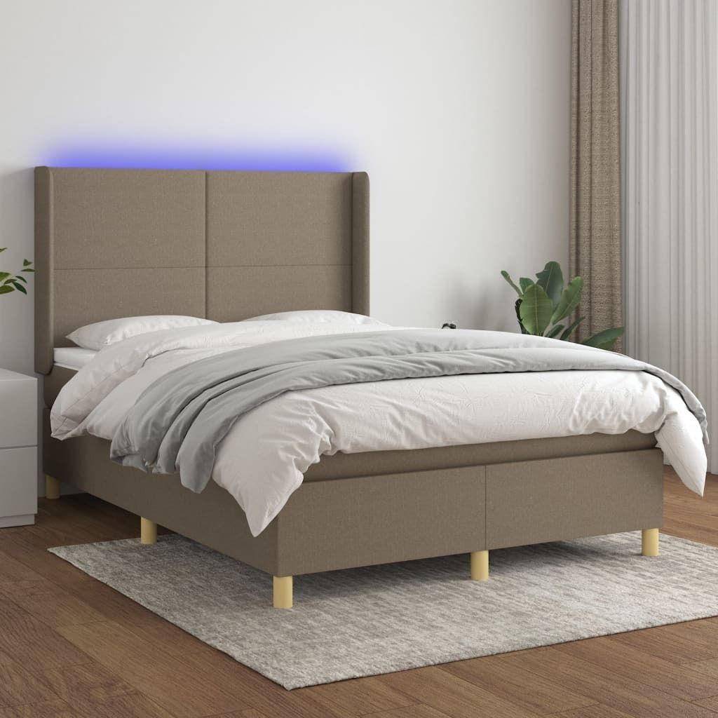 Maison Exclusive - Boxspringbett mit Matratze & LED Taupe 140x200 cm Stoff