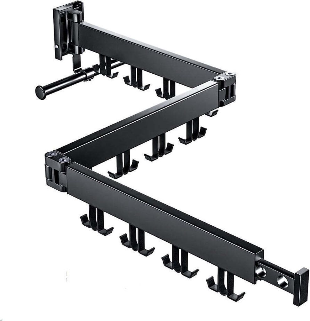 Kledingrack für die Wand – Schwarz – 104 cm lang – Klappbar und Ausziehbar – 180 Grad drehbar – Praktische Aufbewahrungslösung