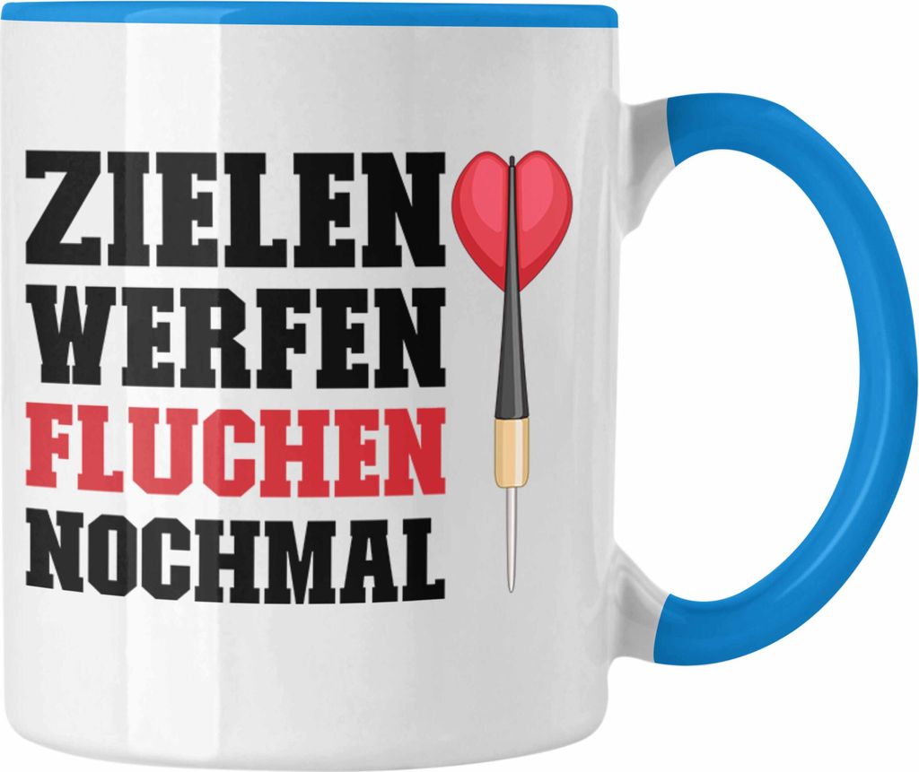 Trendation - Dart Tasse Dartpfeil Zielen Werfen Fluchen Nochmal Spruch Männer Dart-Spieler Geschenkidee (Blau)