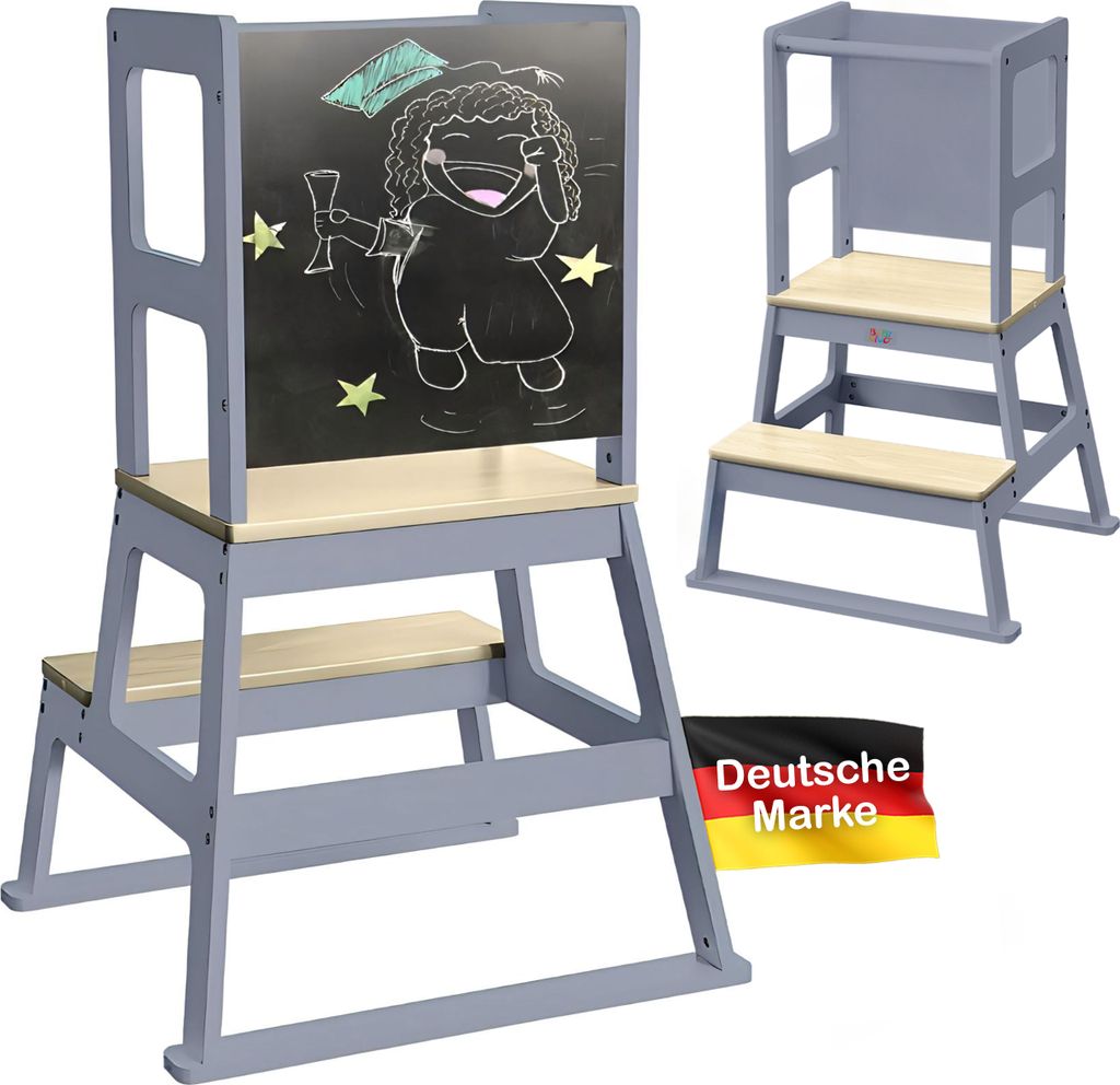 Baby Vivo Lernturm aus Holz - Mit Tafel in Grau Produktbild 1